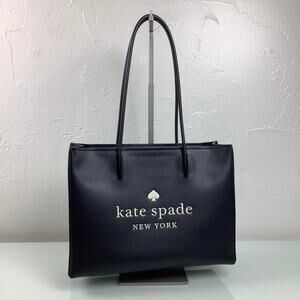 Kate spade Trista Embossed Logo Black Large Leather Dhopper Tote EUC